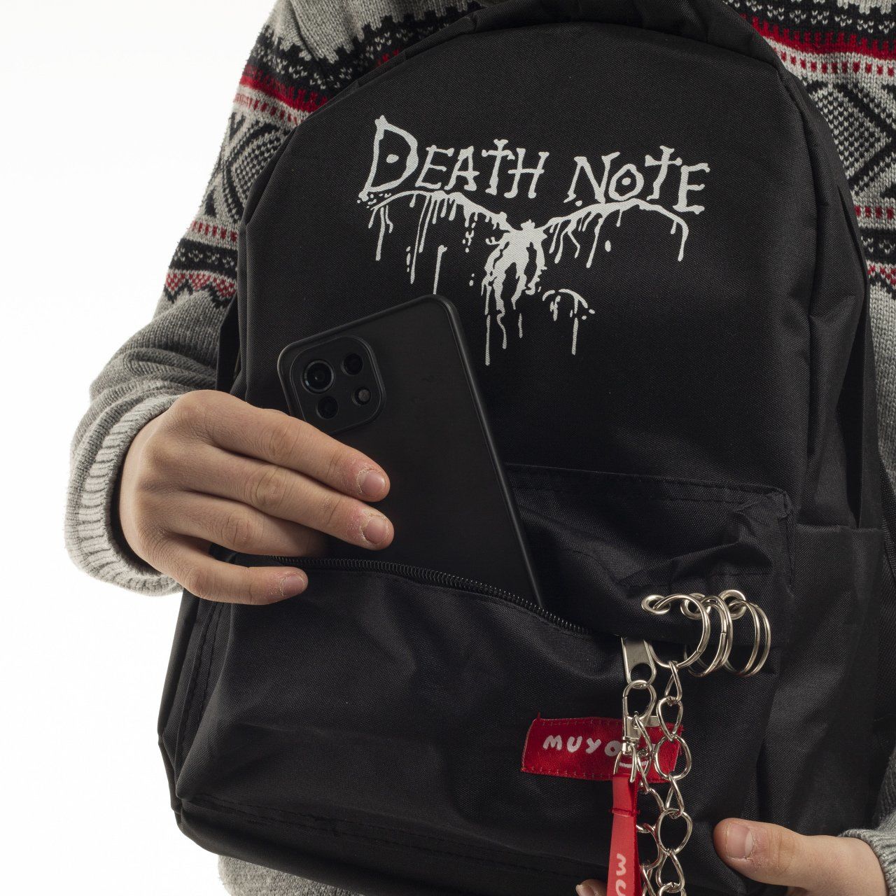 Death Note Piercingli Zincirli Siyah Sırt Çantası