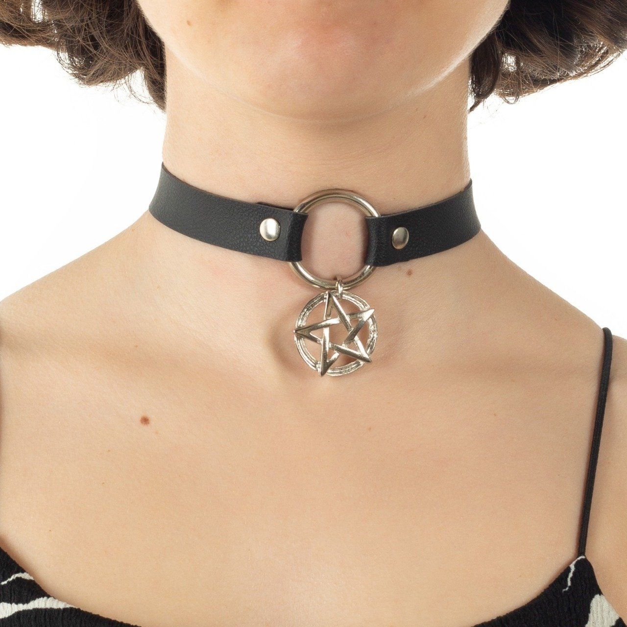 Yıldız Figürlü Deri Gotik Choker