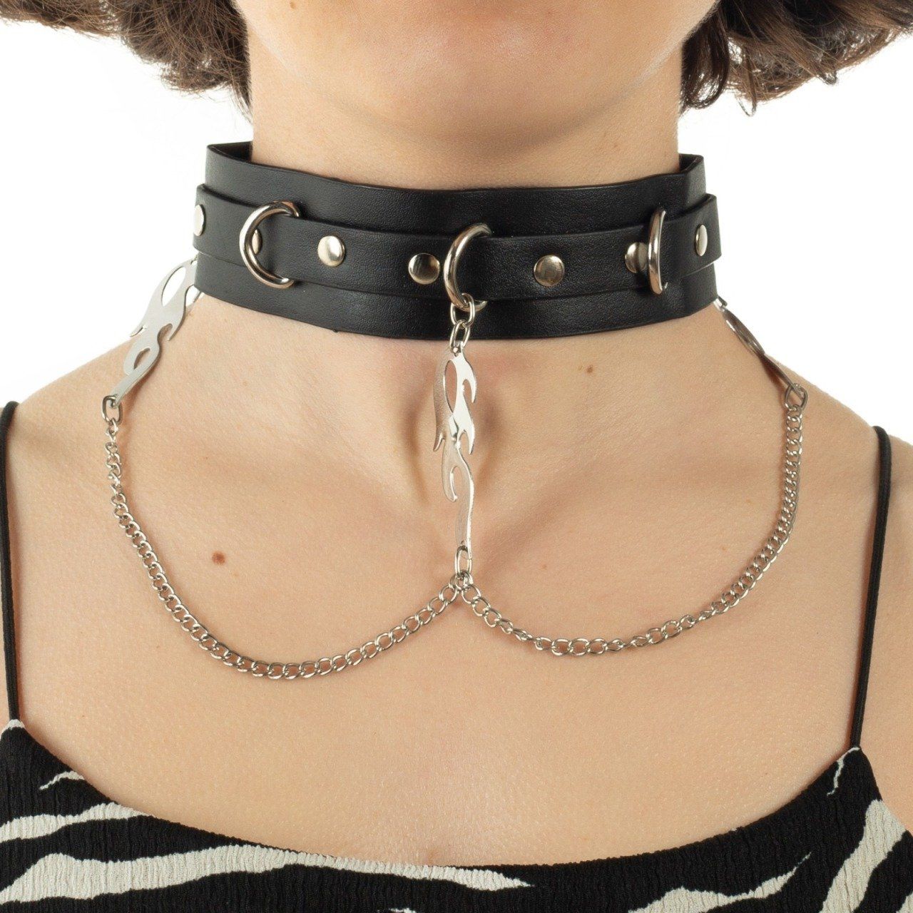 Alev Figürlü Telli Zincirli Gotik Choker