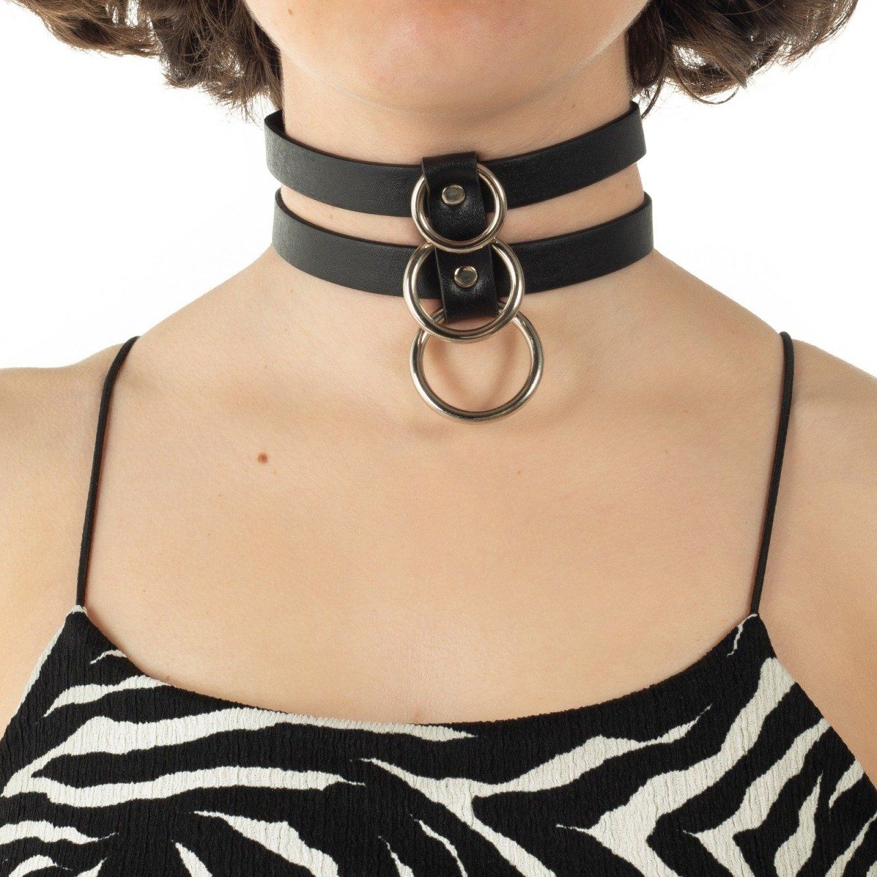 Halkalı Deri Gotik Choker