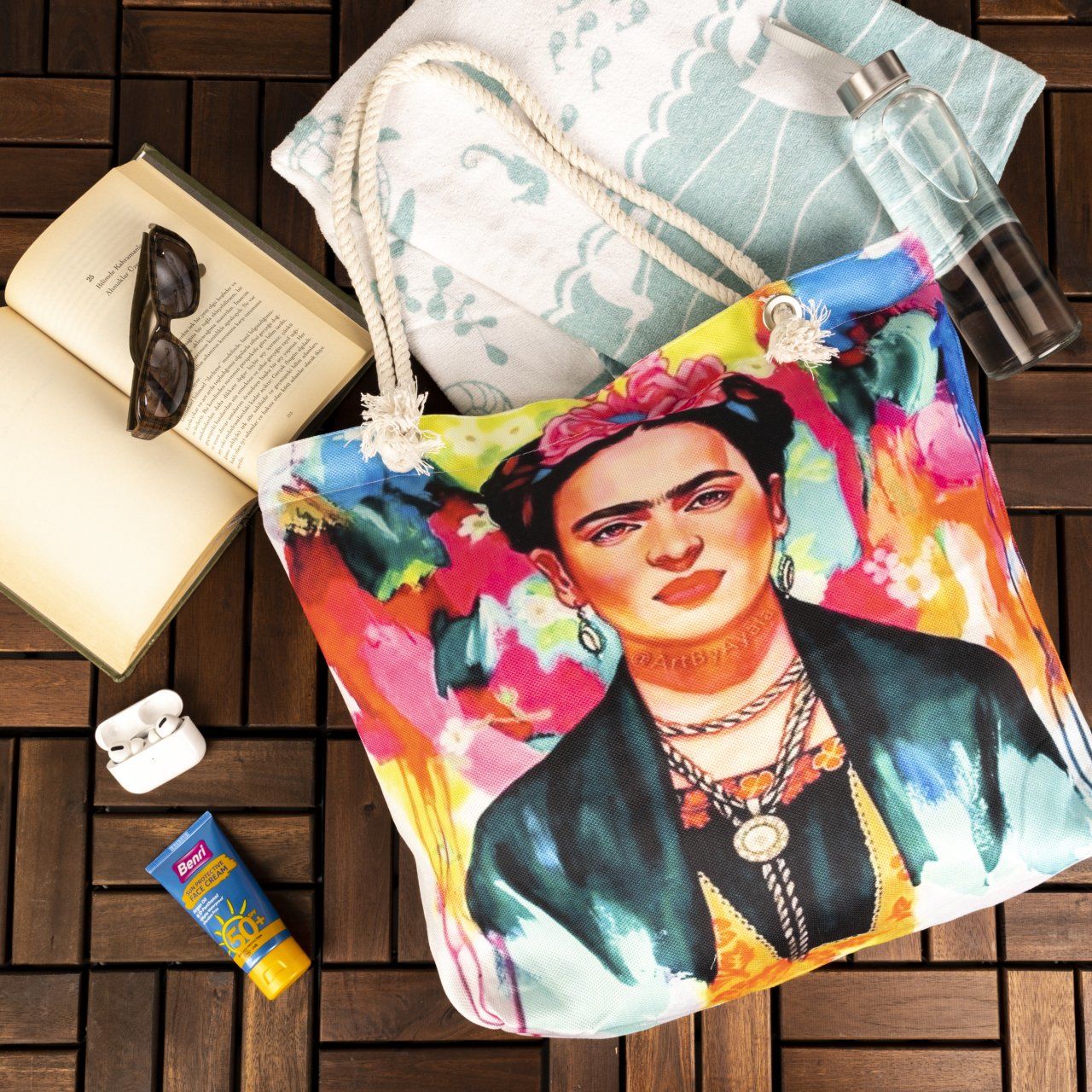 Frida Kahlo Baskılı Plaj Çantası