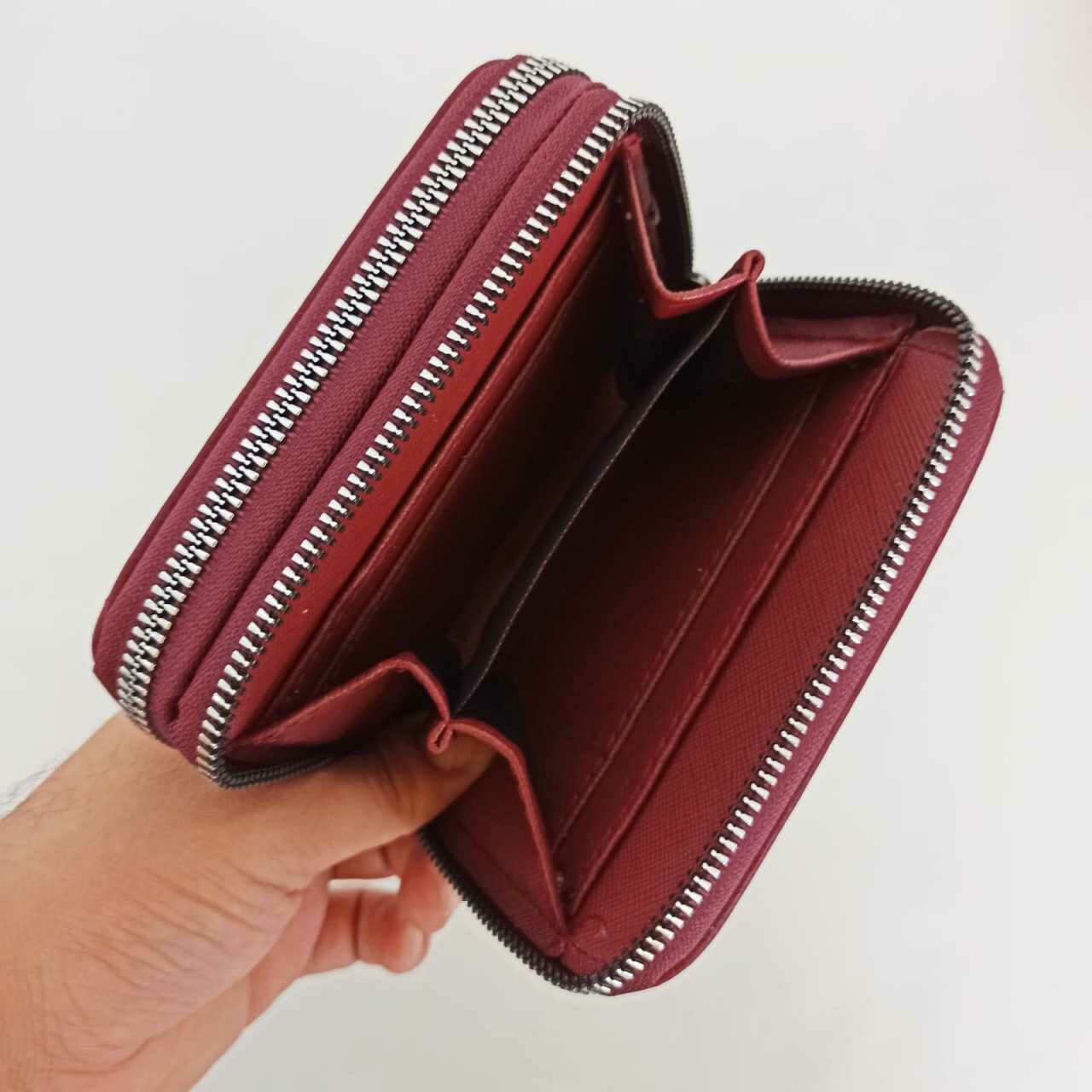 Bordo Mini Nubuk Çift Fermuarlı Kadın Cüzdanı