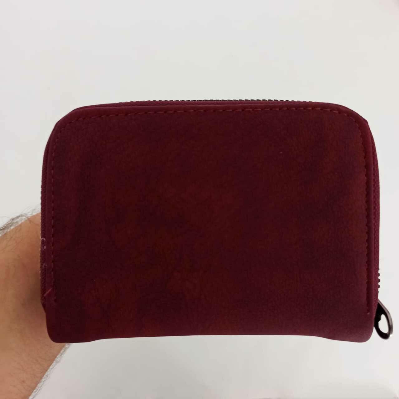 Bordo Mini Nubuk Çift Fermuarlı Kadın Cüzdanı