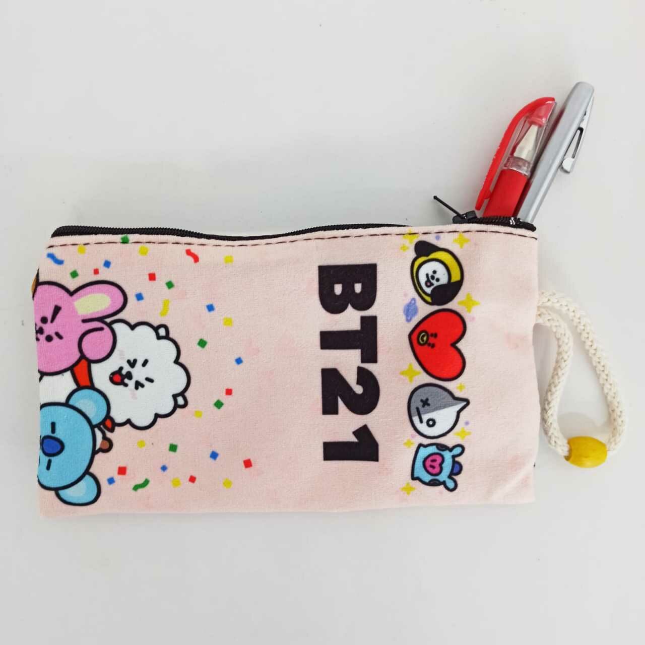 İpli BT21 Baskılı Bez Cüzdan Kalemlik