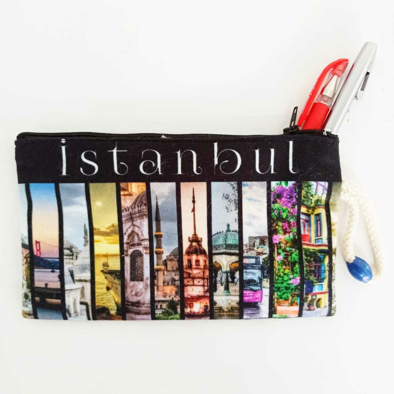 İpli İstanbul Baskılı Bez Cüzdan Kalemlik