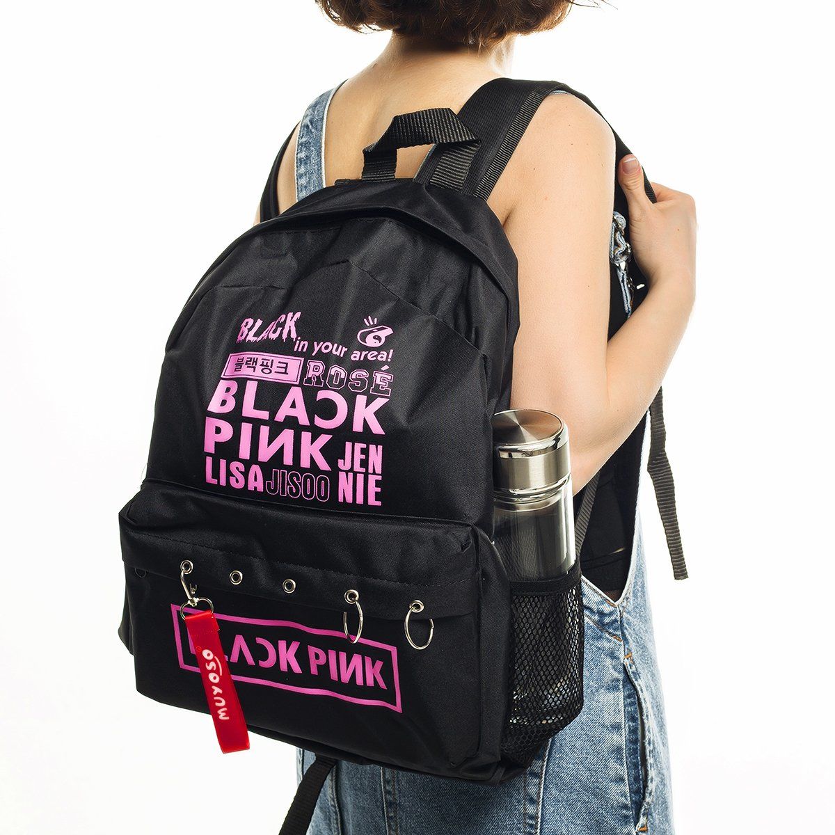 Black Pink Baskılı Laptop Sırt Çantası Piersingli