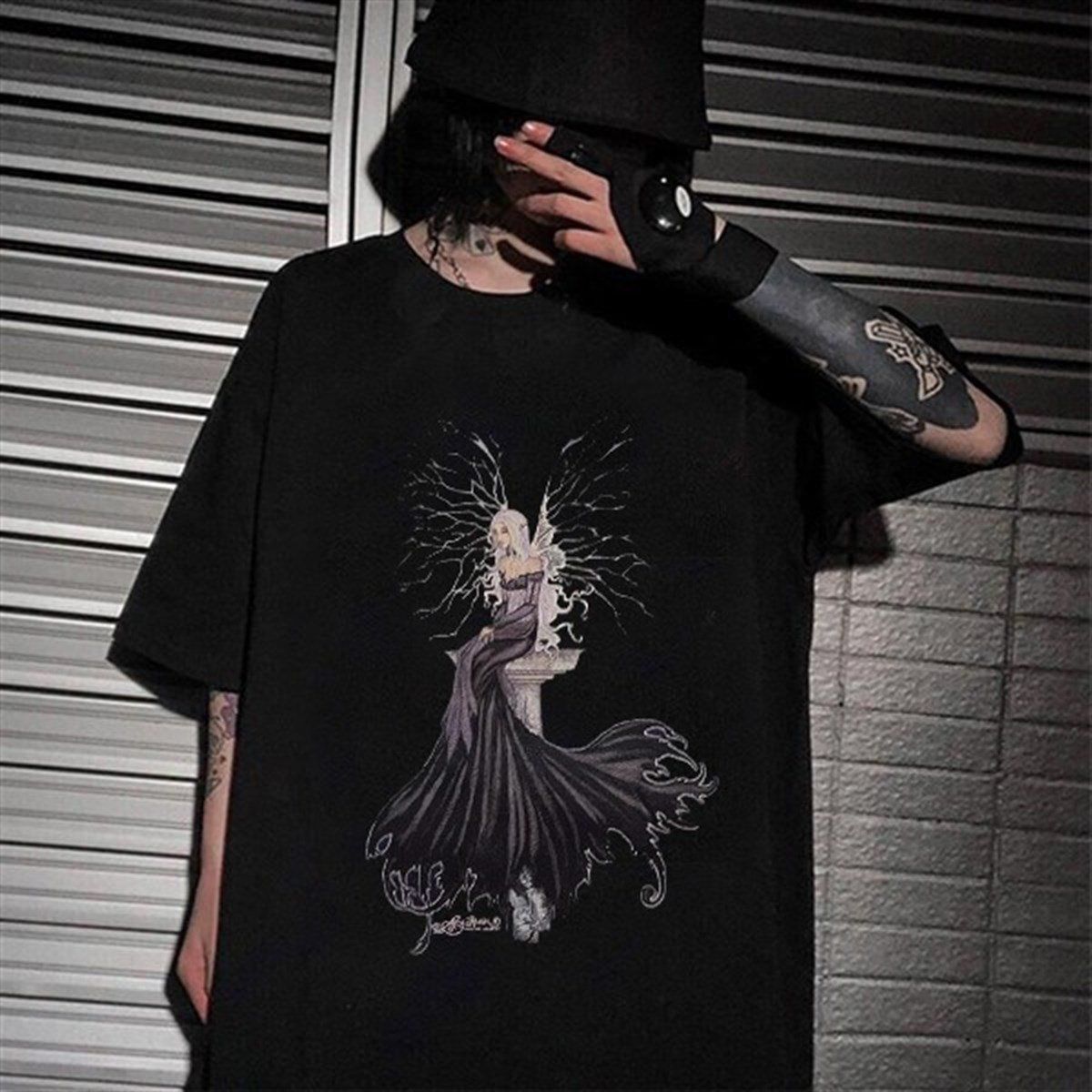 Harajuku Fairy Girl Purple Siyah (Unisex) T-shirt