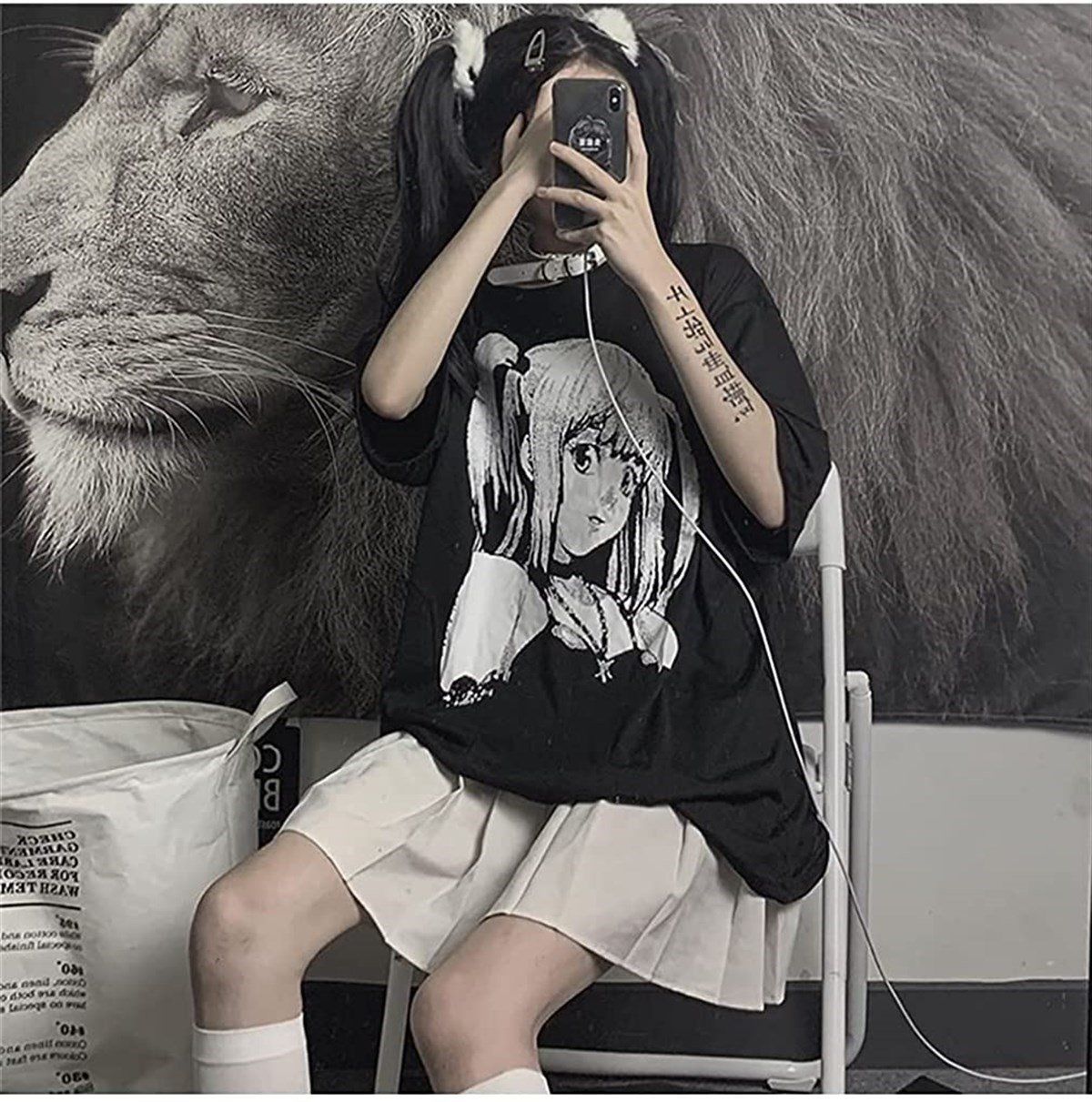 Harajuku Style Anime Death Note Misa Cosplay Kısa Kollu Oversize T Shirt