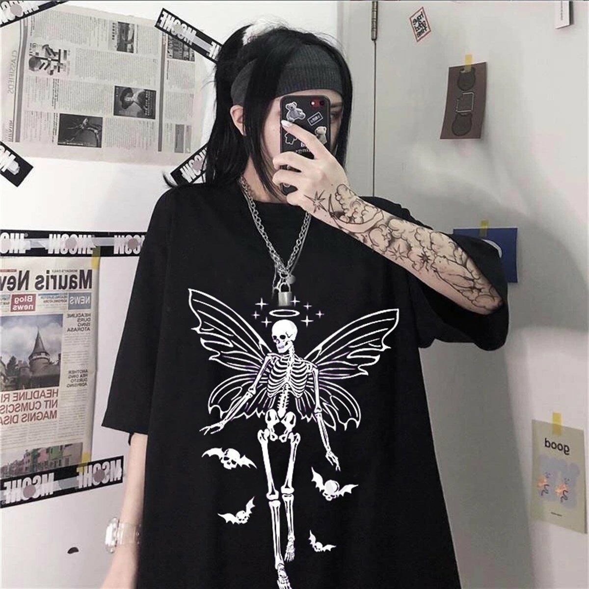 Gothic Clothes Angel Skull Unisex Oversize T-Shirt