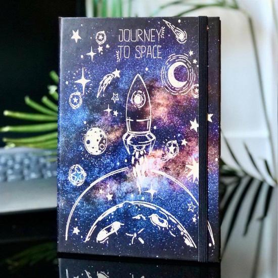 Space Roket Tasarımlı Lastikli Defter