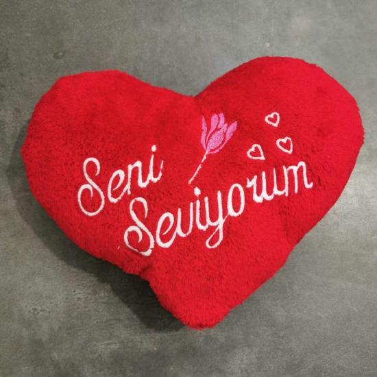 Seni Seviyorum Yazılı Kırmızı Pelus Yastik