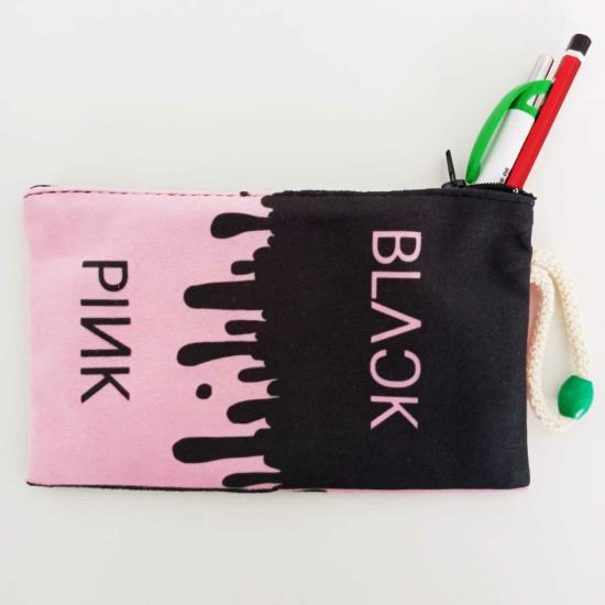 İpli Black Pink Baskılı Bez Cüzdan Kalemlik