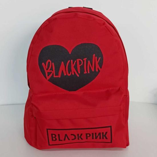 Black Pink Kalp Kırmızı Baskılı Sırt Çantası