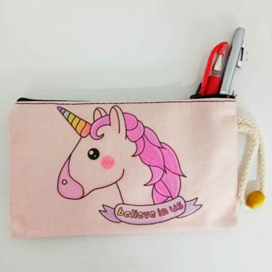 İpli Unicorn Baskılı Bez Cüzdan Kalemlik