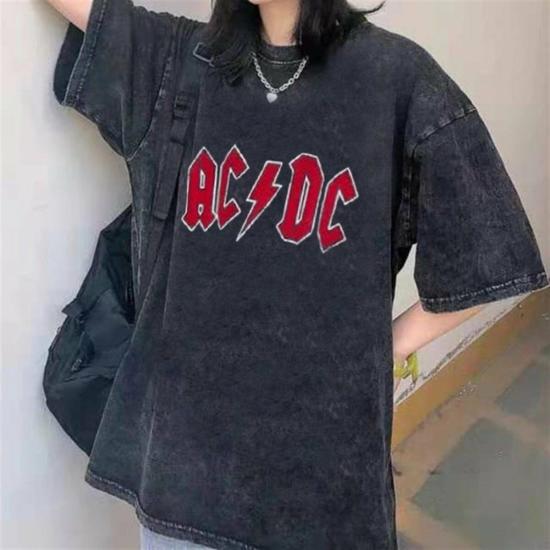 AC/DC Yıkamalı Kumaş Oversize T-Shirt