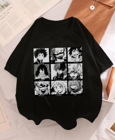 Anime My Hero Academia Boku Kolaj Siyah Oversize Unisex T-shirt