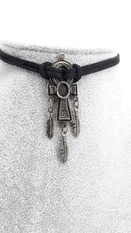 Ankh Objeli Deri Choker